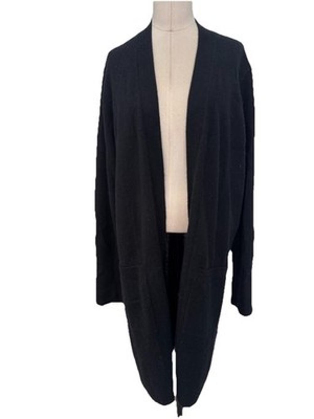 Chico's Black Cashmere Cardigan Sweater Women's Size 3 XL Open Front Pockets